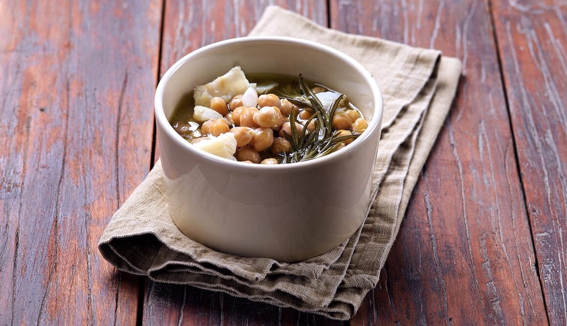 Zuppa di ceci, Stoccafisso di Norvegia, rosmarino e limone