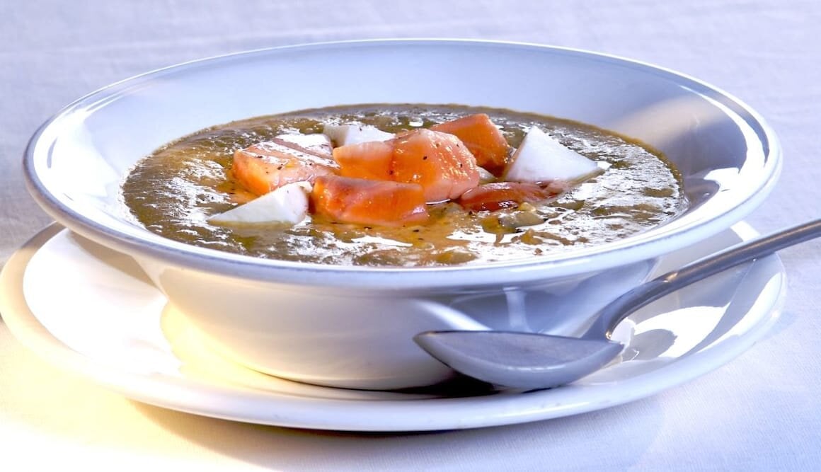 Crema fredda con fagioli, mozzarella e Salmone Norvegese