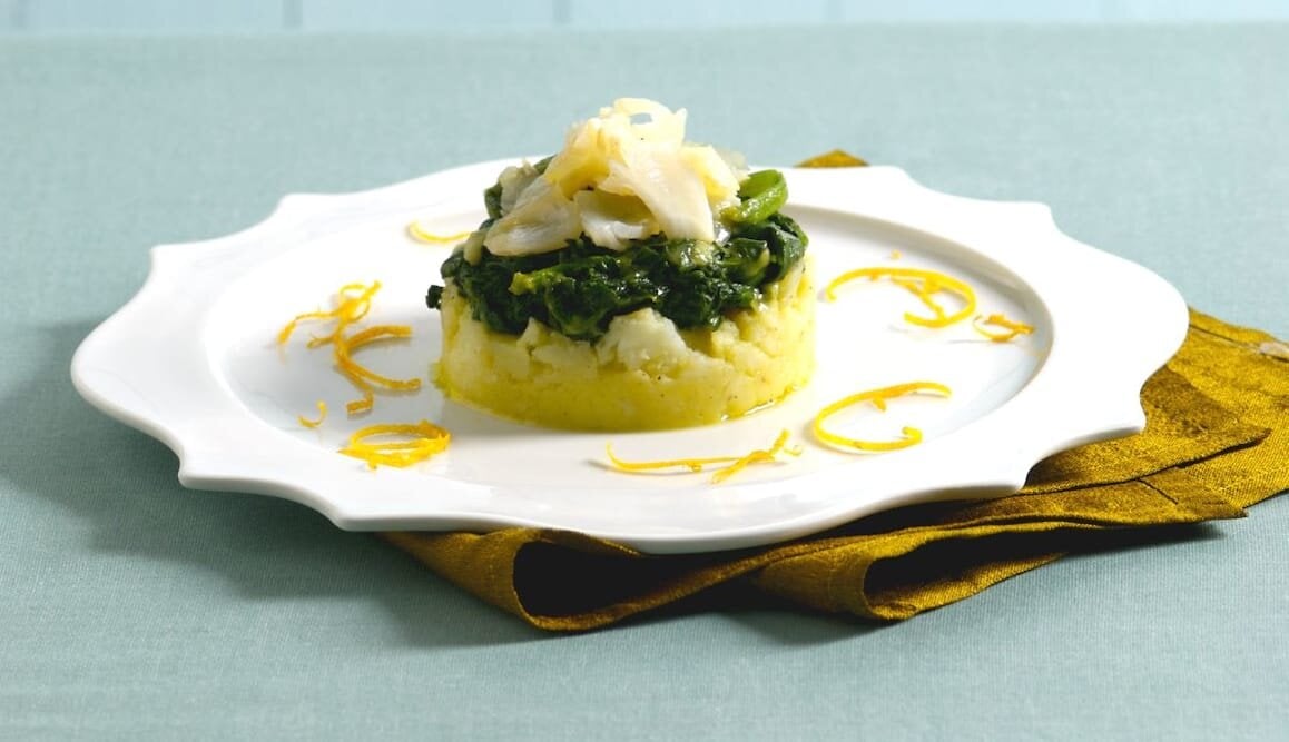 Timballo di Stoccafisso di Norvegia e spinaci filanti