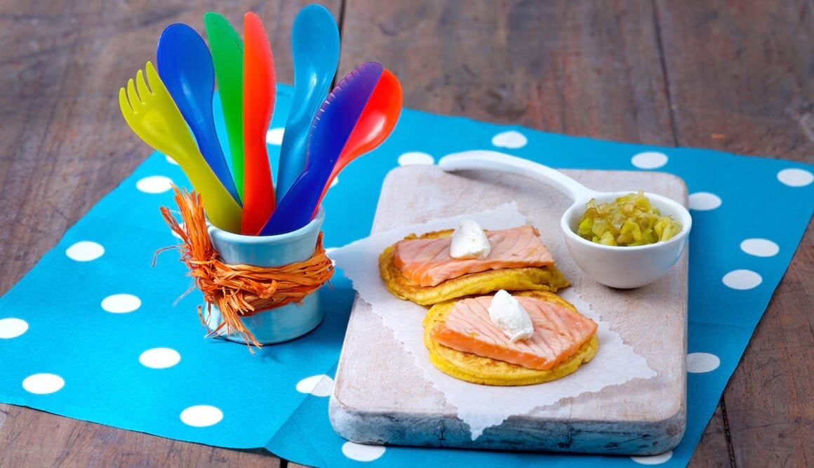 Pancake con Salmone Norvegese, robiola e porri caramellati