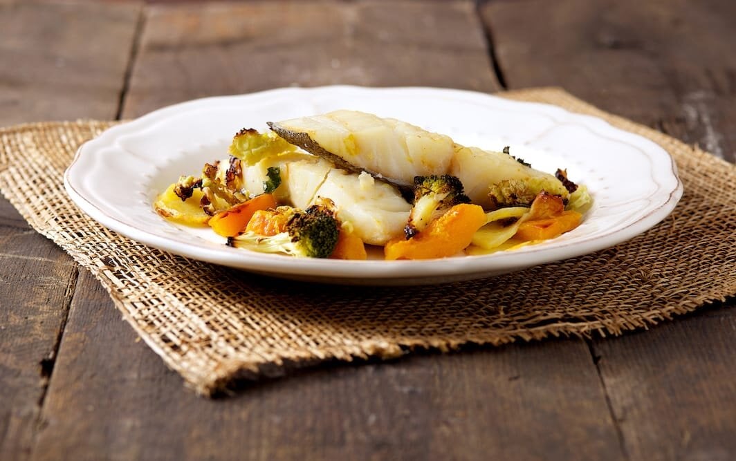 Baccalà di Norvegia al forno con zucca e verdure invernali