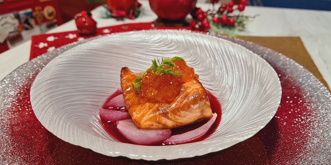 Arrosto di salmone norvegese al melograno