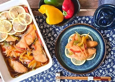 Nanbanzuke - salmone norvegese fritto e marinato
