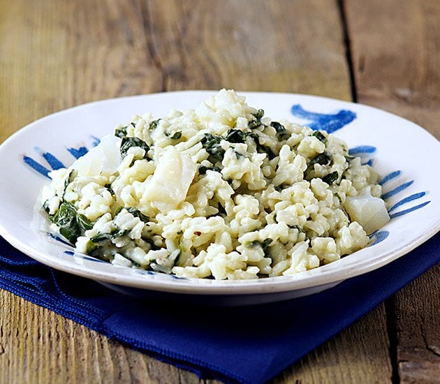 Risotto con spinacino fresco e Stoccafisso di Norvegia, mantecato alla robiola