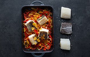 Baccalà norvegese al forno con peperoni