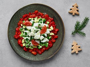 Tartare di baccalà norvegese, peperoni e avocado